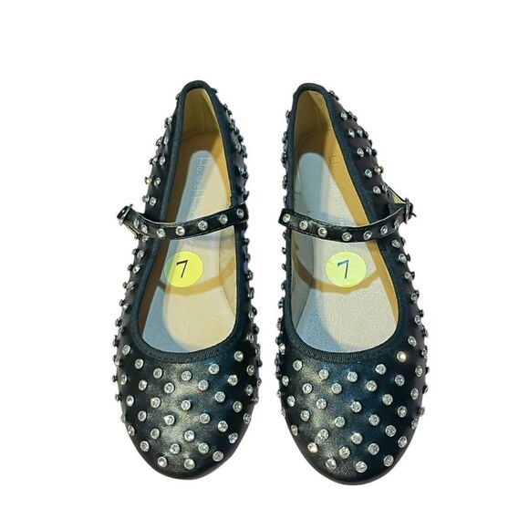 House of Harlow Studded Rhinestone Mary Jane Cross Ballet Flat Black Silver 7 - Picture 8 of 16